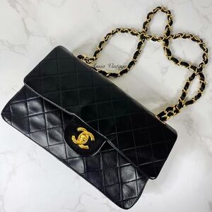 SOLD Vintage Chanel Small Black Lambskin Double Flap